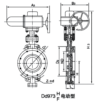 D973W电动硬密封对夹蝶阀(图1)
